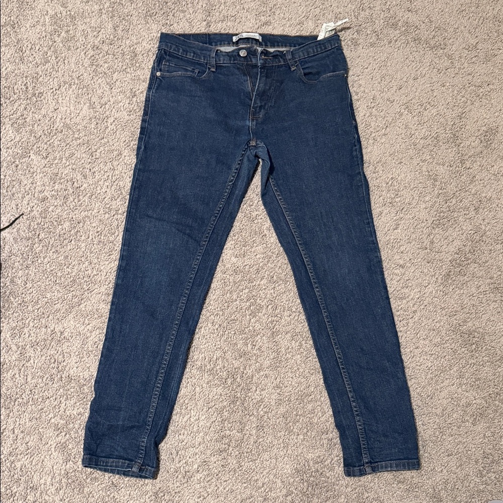 Zara Men's Slim Straight Jeans in Dark Blue